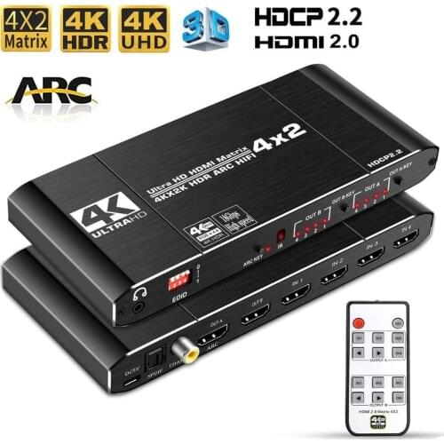 4X2 HDMI Matrix 4K 60Hz HDMI Martrix with toslink audio ARC HDMI 4X2 Matrix Switch Splitter HDMI 4 in 2 out splitter switch