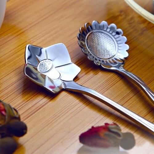 5pcs/Lot Tableware Flower Shape Sugar Stainless Steel Silver Tea Coffee Spoon Teaspoons Ice Cream Flatware Kitchen Tools
