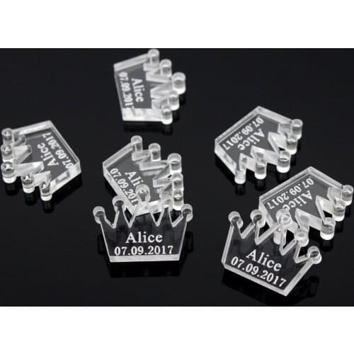 60 Pieces Personalized Laser Engraved Baby Names & Date Crown Shape Birthday / Baby Shower Party Table Centerpieces Decor Favors