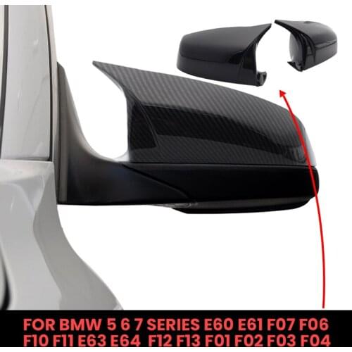 Car side Glossy Horn 2pcs Carbon Fiber Pattern Rearview Mirror Cover Caps For BMW 5 6 7 series E64 F12 F13 F01 F02 F03 F04