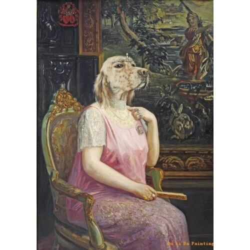 Free shipping animal cartoon dog pink pajamas oil painting canvas painting prints on canvas kid room decoration pictures