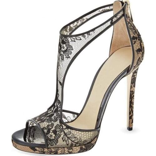 High-heeled Sandals Womens Shoes Summer 2021 New Thin Heel Stiletto Heels Black T-strap Mesh Sandalias Mujer Dress Pumps