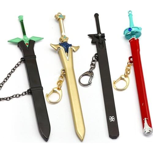 Sword Art Online SAO Keychain Kirigaya Kazuto Kirito Excalibu Asuna Elucidator Scabbard Key Ring Pendant Key Chain Anime Jewelry Action Figure Cosplay Toys Gift