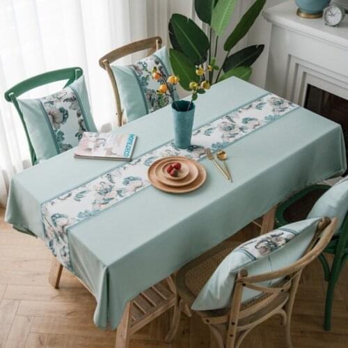 Embroidery Flower Decorative Linen Tablecloth With Tassel Waterproof Oilproof Thicken Rectangular Wedding Dining Tea Table Cloth