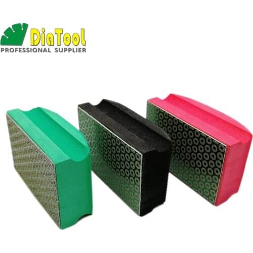 DIATOOL 3pcs Hard Foam-backed Hand Pad 90X55MM(#50+#100+#200) Electroplated Diamond Hand Polishing Pad Grinding Block
