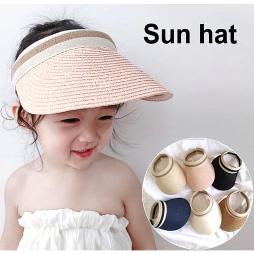Kids Summer Wide Brim Outdoor Anti-UV Topless Sunhat Visor Cap Beach Straw Hat Girls Boys Sun Hat Fashion Straw Cap Sunhat