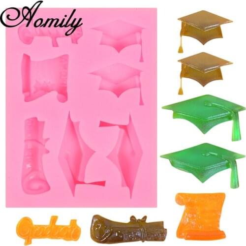 Aomily 7 Holes Bachelor Cap Shaped Silicone Molds DIY Handmade Graduation Fondant Cake Mold Sugar Craft Chocolate Moulds Tools