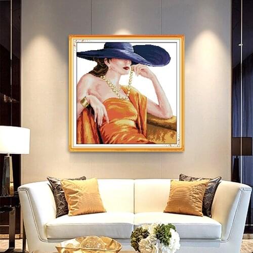 HUACAN Cross Stitch Girl Kits Cross-Stitch Figure White Canvas 11CT 14CT DIY Gift Embroidery Needlework Sets Home Decoration