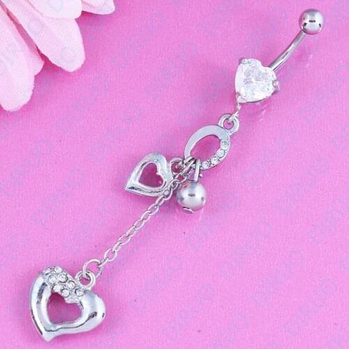 Heart Dangle Belly Navel Ring Body Piercing Jewelry belly bar Nickel-free 14G 316L surgical steel