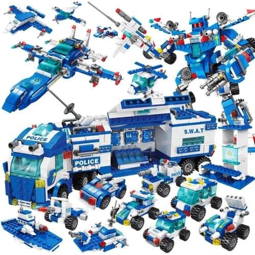 Blocks City Police Station Building Blocks Car SWAT Truck Vehicle Military Bricks Technical Toys For Children Kids