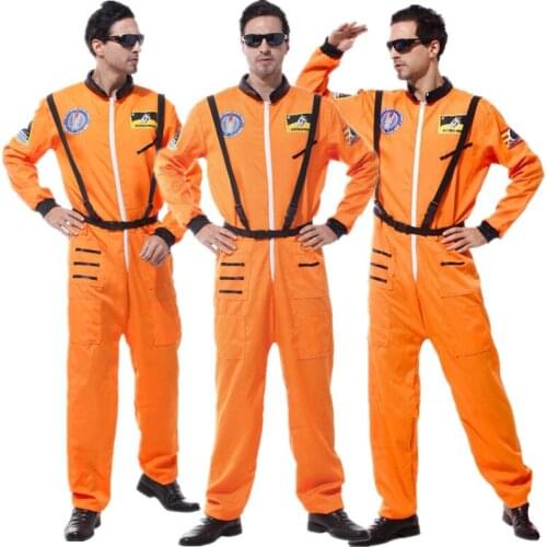 Christmas Carnival Halloween Air Force Astronaut Costume for Adult Man Masquerade Party Fancy Dress Orange Pilot Cosplay Clothes