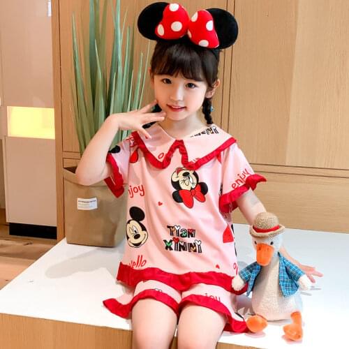 Diseny Minnie Summer sleepwear childrens cotton pajamas pajama summer boy girl childrens cotton set air-conditioned clothing