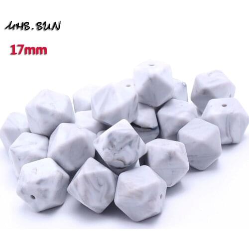MHS.SUN Geometry Marble Hexagon Teething Silicone Beads Food Grade Square Chunky Beads For Baby Chewable Jewelry/Toy Accessories
