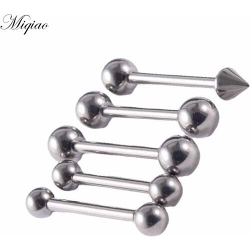 Miqiao 4pcs Trendy Explosion Style Stainless Steel Inner Teeth Round Bead Straight Tongue Nail Body Exquisite Piercing Jewelry
