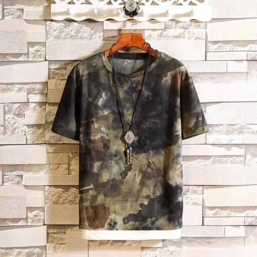 Fashion Ripped T-shirt men summer Printed hole hip-hop short sleeve T shirts Camouflage patchwork Loose Tees Plus Size S - 5XL