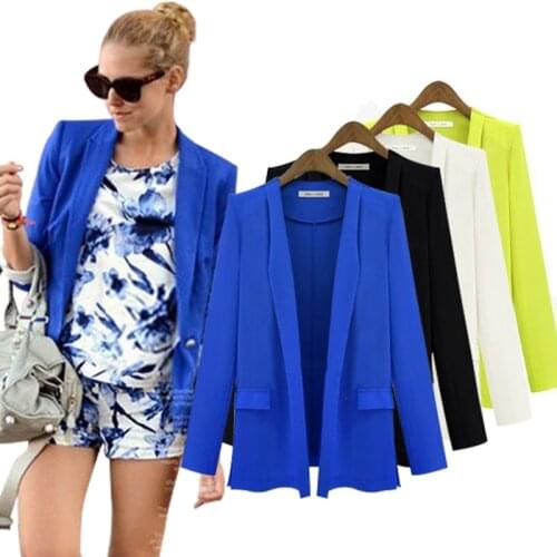 Fashion ladies new 2016 Autumn Blazer womens white Korean solid casual OL black loose suits for women blazers and jackets blue