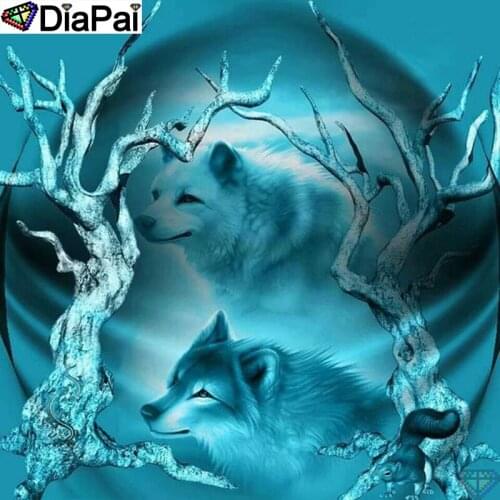 DIAPAI Diamond Painting Cross Stitch "Animal wolf" Full Crystal Diamond Embroidery Needlework Craft Home Decor A26072