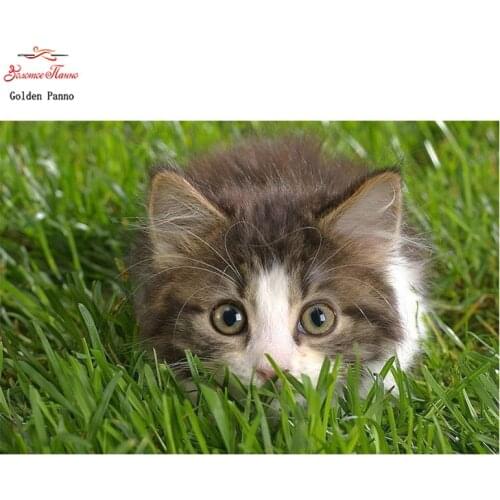Golden Panno,DIY DMC 11CT 14CT completely Cross stitch Animal The cat in the grass kits embroidery needlework wall decoration 08