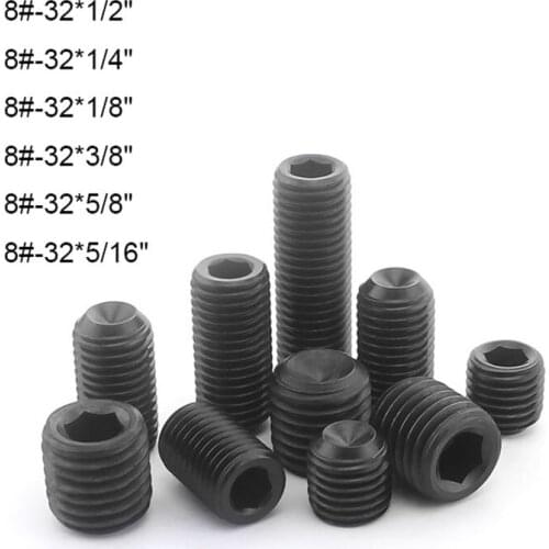 UNC 8#-32 Hexagon Hex Socket Set Screws 12.9 Grade High Tensile Carbon Steel Cup Point Grub Screws Allen Bolt 10pcs