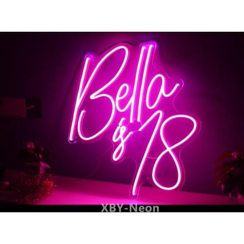 Custom Neon Sign Bella is 18 Ins Home Birthday Puberty Rite Wall Decoration Acrylic Flex Led Light Personalized Gift
