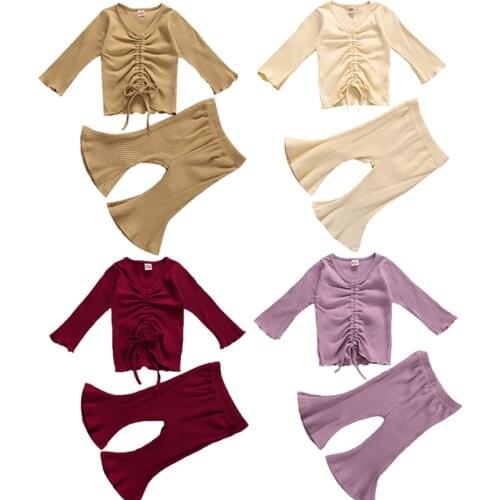 0-3Y Toddler Baby Girls Clothes Sets 2020 Autumn Solid Knit Long Sleeve Pullover Tops Flare Pants 2pcs Girl Outfit