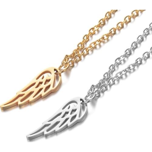 2019 316L Stainless Steel Hollow Out Angle Wing Pendant Necklace Gold Steel Tone Long Chain Choker Necklace for Women Men Gift