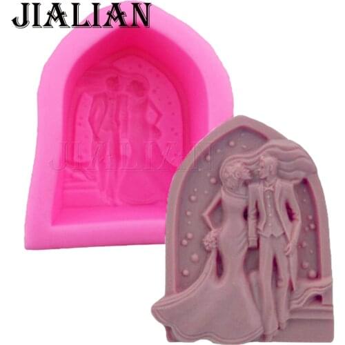 Bride groom couple Silicone Molds Wedding Decoration Fondant Cake Decorating Baking Tools Man woman handmade soap mold T0660