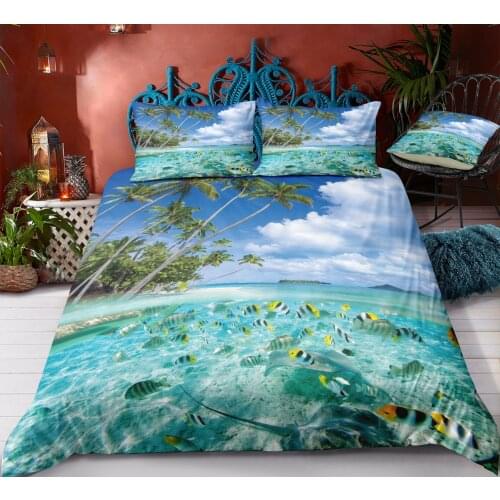 Underwater World Green Bedding Set Reactive Printing HD Duvet Cover Set 100% Cotton European And American Style 3 Pcs Quality G9