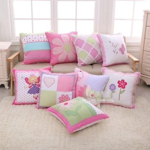 Cartoon Applique Cotton Quilting Embroidery Stitching Cushion Sofa Home Decor 50 Case Flower Lattice Throw PillowCase