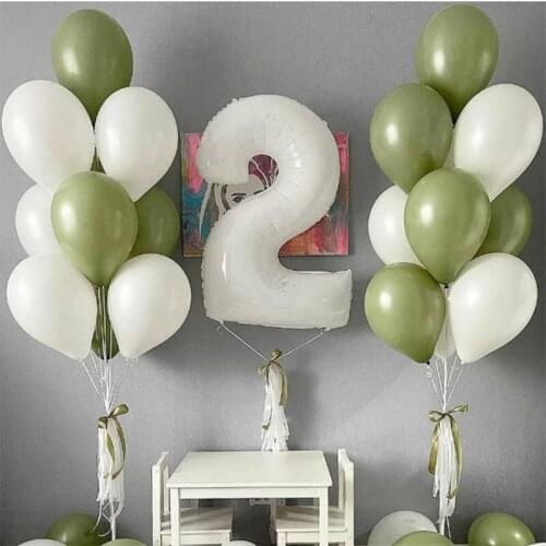 15pcs Childrens Birthday Party Decorations Jelly White Number Balloon Set Baby Shower Wedding Decor Avocado Green Air Globos