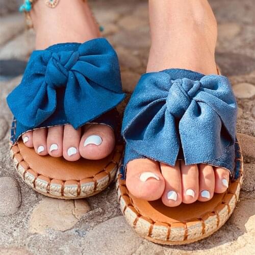 Summer Women Slippers Retro Bowkot Sewing Sandals Casual Shoes Ladies Shoe Female Flats Platform Beach Slides Plus Size Footwear