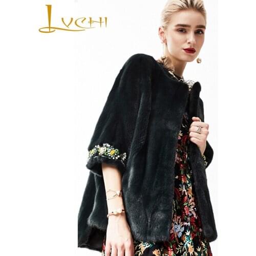 LVCHI Winter 2019 Imported Mink Fur Coat Beading Full Pelt Slim Full Batwing Sleeve Causal Mink Fur Coats Real Natural Fur Coats