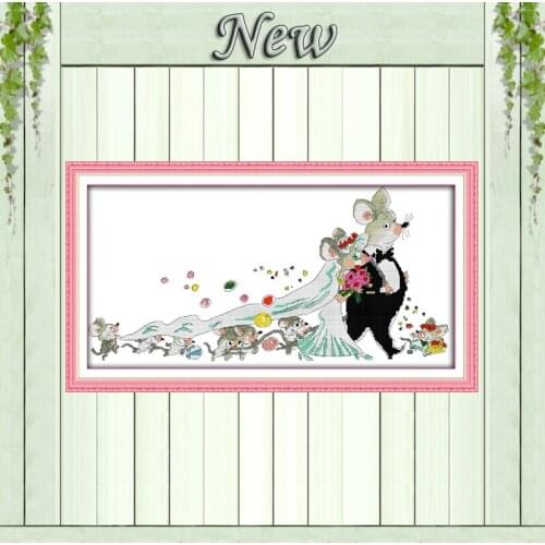 The wedding of rats cartoon paintings Counted Printed on canvas DMC 11CT 14CT Cross Stitch kits Needlework Sets embroidery Decor