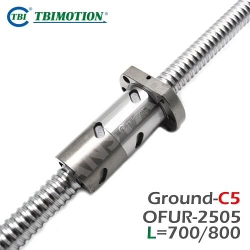 TBI C3 C5 2505 Ball screw 5mm lead with DFUR2505 OFUR2505 Ballnut CNC anti backlash 700mm 800mm Double nut High Precision CNC MT