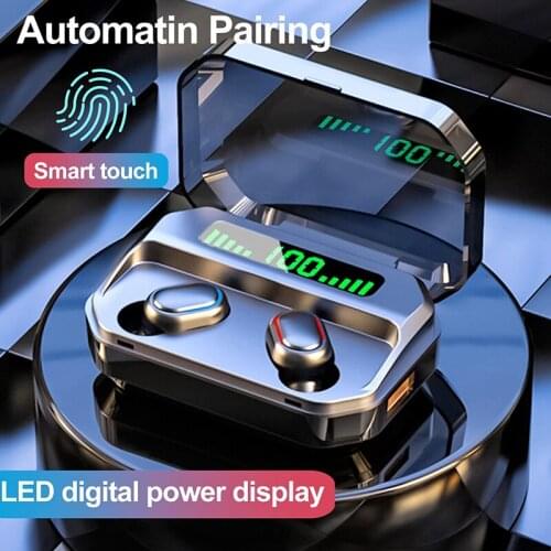 TWS5.0 Stereo Sport Blue Tooth Earphone with Charging Box Wireless Headphone Waterproof Earbud