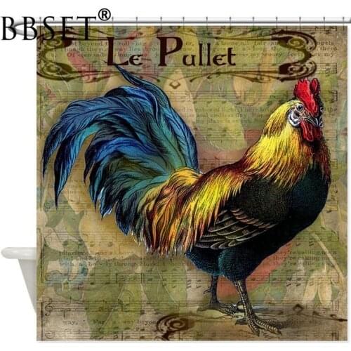 Vintage Watercolor Shower Curtain A Colorful Rooster Pattern Waterproof Multi-size Douchegordijn Bathroom Decor with 12 Hooks