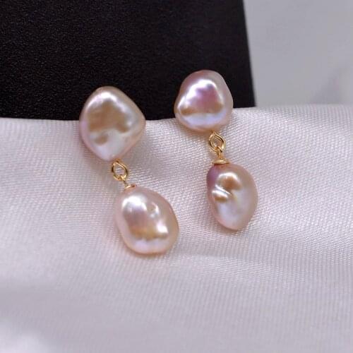 Small purple baroque earrings, simple style, natural baroque pearls, ladies earrings