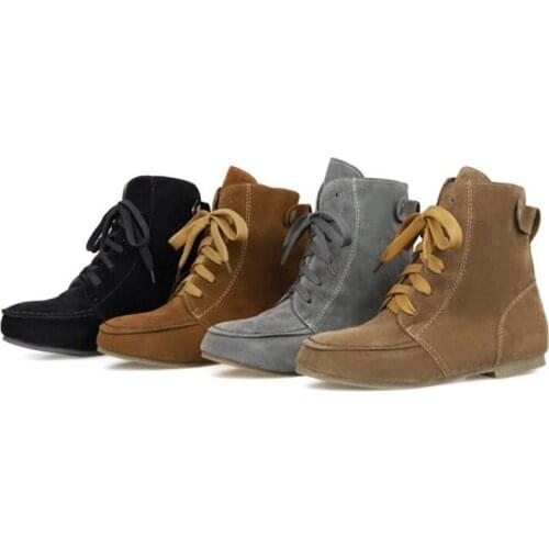 Lady Sequined Laceboots Ankle Bootie Accurate Size 34-46 Round Toe Flock Winter Riding Boots Short Warm Add Fur Botas Flats Heel