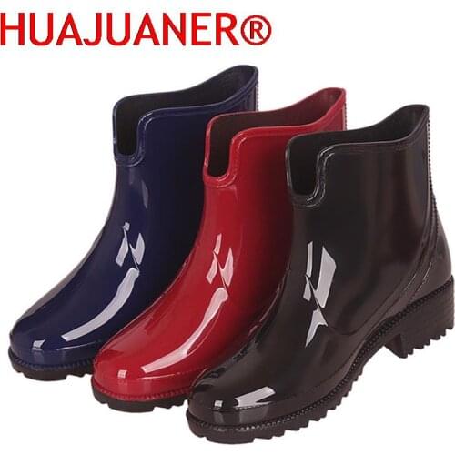 Women Rain Boots Non Slip Patent Leather Wateproof Woman Shoes Low Heels Plus Size Ladies Casual Fashion 2020 Pumps Female