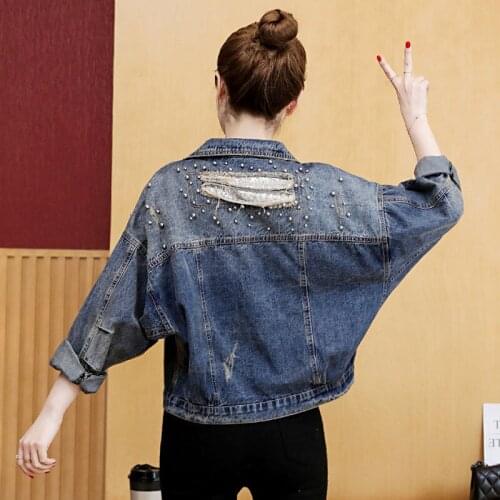 Spring And Autumn Coat Womens 2021 New Short Denim Coat Womens Nail Bead Casual Slim Jacket