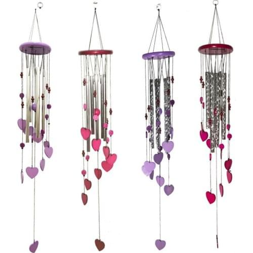 1PC Wooden Metal Pipe Wind Chime Creative Home Decoration Solid Wood Five Pipe Aluminum Crafts Pendant Wall Garden Hangings