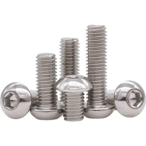 10/25/50/100pcs M3 M4 M5 Hex Socket Button Head Screw Bolt A2 Stainless Steel Dome Round Head Hexagon Allen Bolts ISO7380
