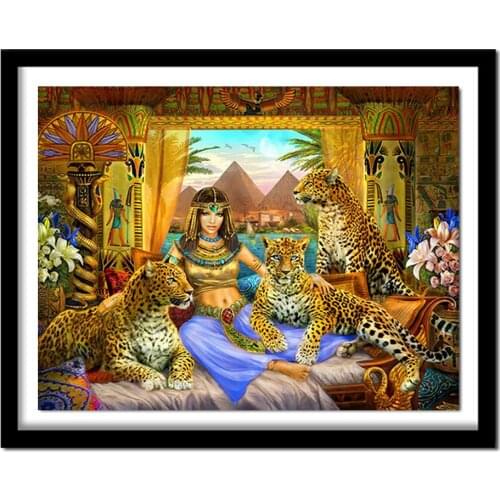 100% Full Diamond Embroidery Queen Of Egypt and leopard Diy Diamond Painting Cross Stitch Kits Home Decor Diamond Pattern
