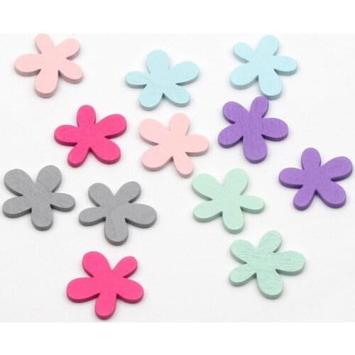 20pcs Colorful Wood Plum Chipboard Chip Flower MDF Scrapbooking Craft DIY Home Decor Accessory 26mm