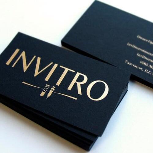 200pcs Customized Logo Business Cards Printed On 500gsm Uncoated Black Paper Foil On Double Sided Name Card (Matte Gold)