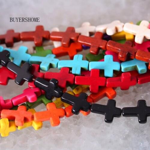 Free Shipping Natural Stone Multi Color Howlite Cross Loose Beads String 15.5" Fit Making Necklace Bracelet Earrings