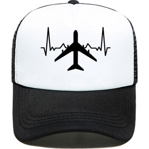 Plane Heartbeat Print Casual Funny Baseball Cap Trucker Hat For Women Men Unisex Mesh Adjustable Size Parent-child Hats