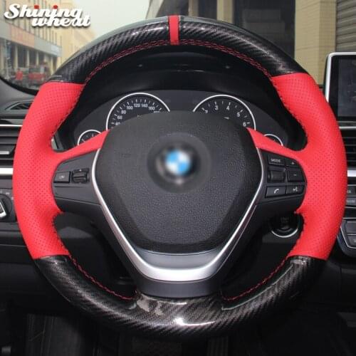Shining wheat Red Genuine Leather PU Carbon Fiber Steering Wheel Cover for BMW 316i 320i 328i 320d F20 F45 F30 F31 F34 F32 F33