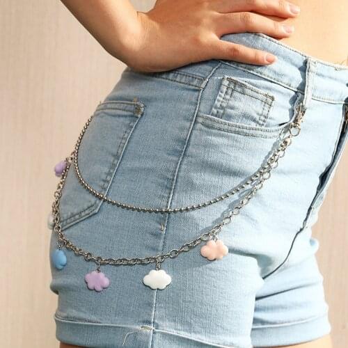 Clouds Pendant Chain On Pants Keychain For Women Pastel Fashion Belt Waist Long KeyChain Jeans Egirl Jewelry