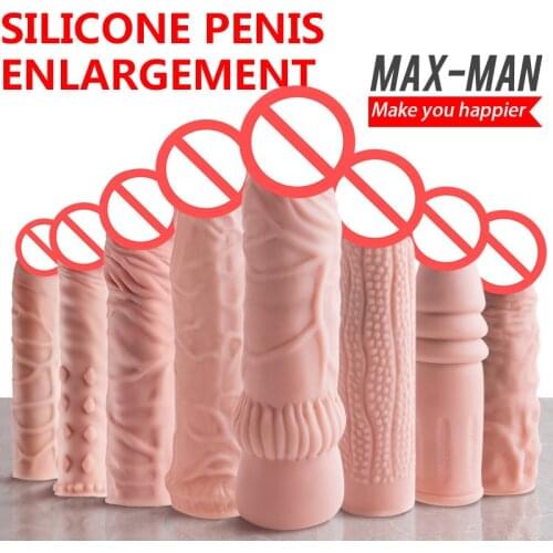 CXML Reusable Penis Enlargement Condoms Vibrating Dick Sleeve Extender Delayed Ejaculation Erotic Sex Toys For Men Adult Product